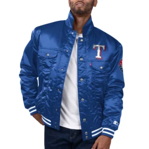 Texas rangers real satin varsity trucker jacket blue 1