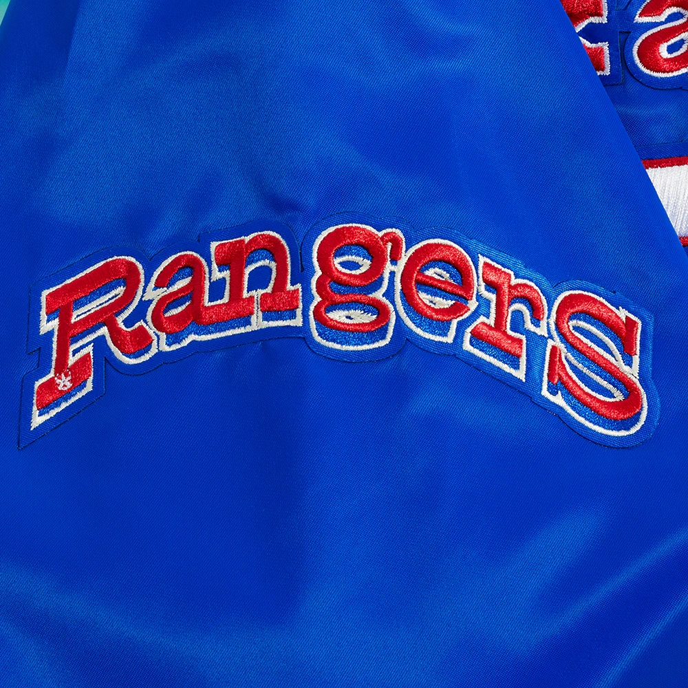 Texas rangers retro classic full snap satin varsity jacket blue 1
