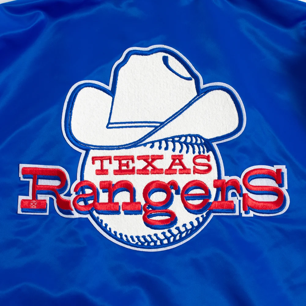Texas rangers retro classic full snap satin varsity jacket blue 4