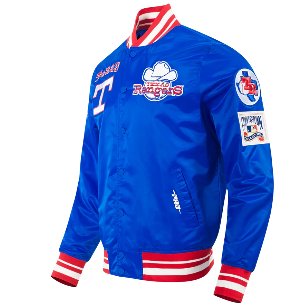 Texas rangers retro classic full snap satin varsity jacket blue 7