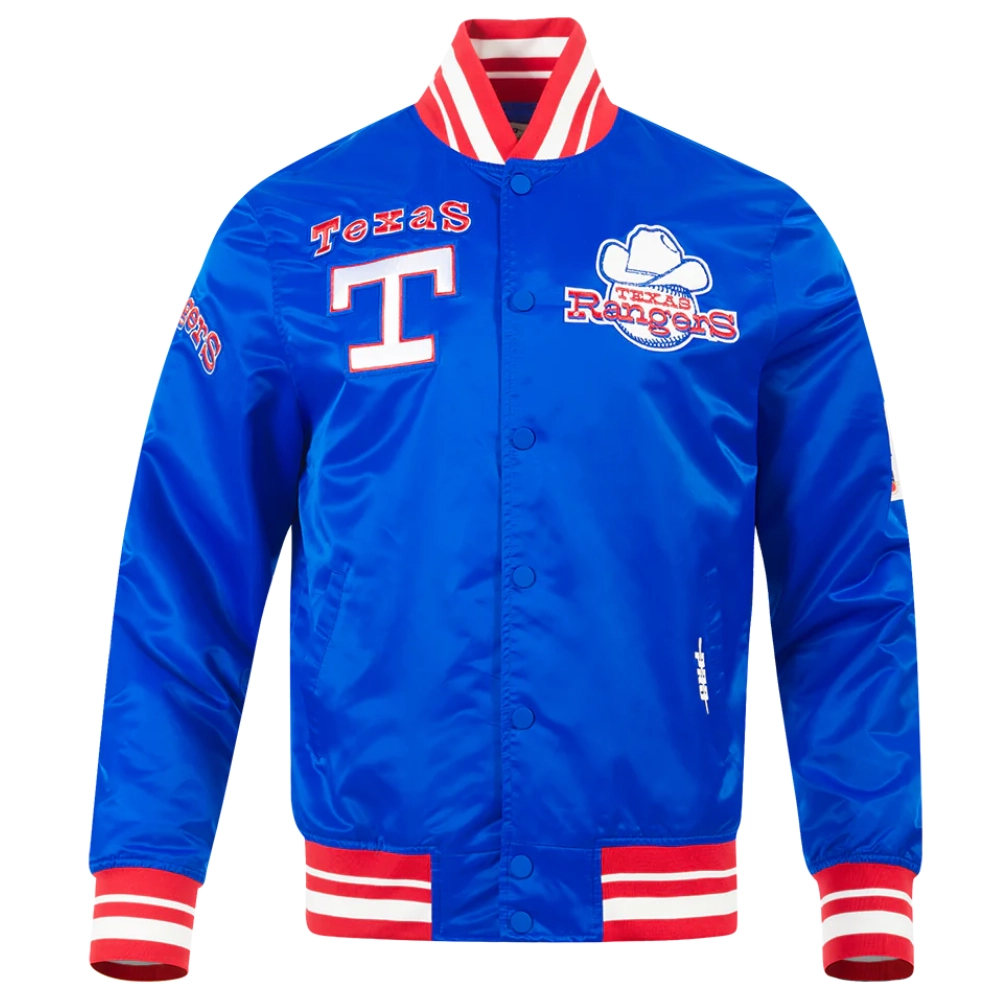 Texas rangers retro classic full snap satin varsity jacket blue 8
