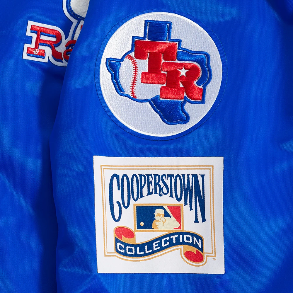 Texas rangers retro classic full snap satin varsity jacket blue