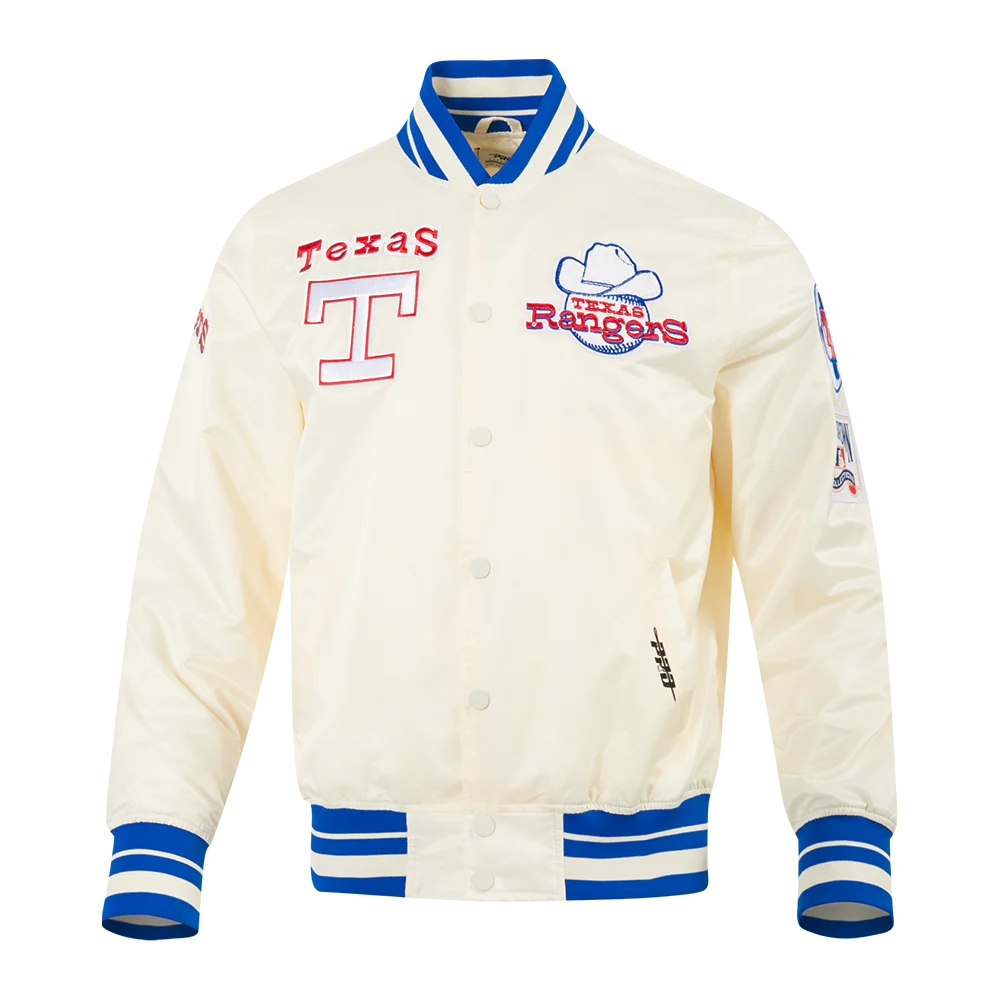 Texas rangers retro classic full snap satin varsity jacket cream 1