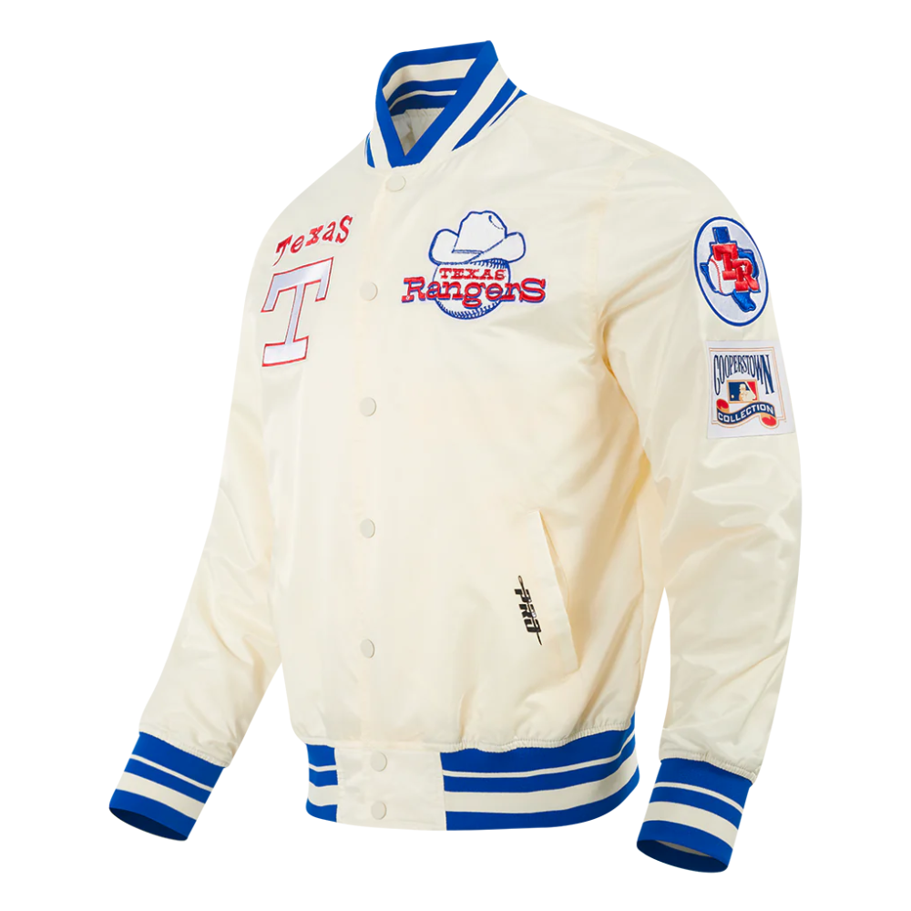 Texas rangers retro classic full snap satin varsity jacket cream 2