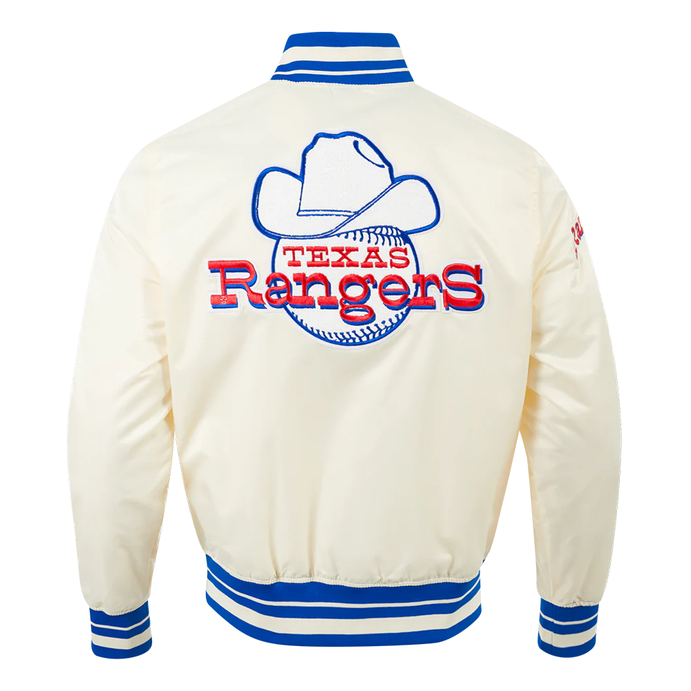 Texas rangers retro classic full snap satin varsity jacket cream 4