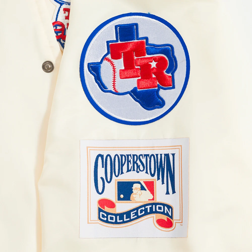 Texas rangers retro classic full snap satin varsity jacket cream 6