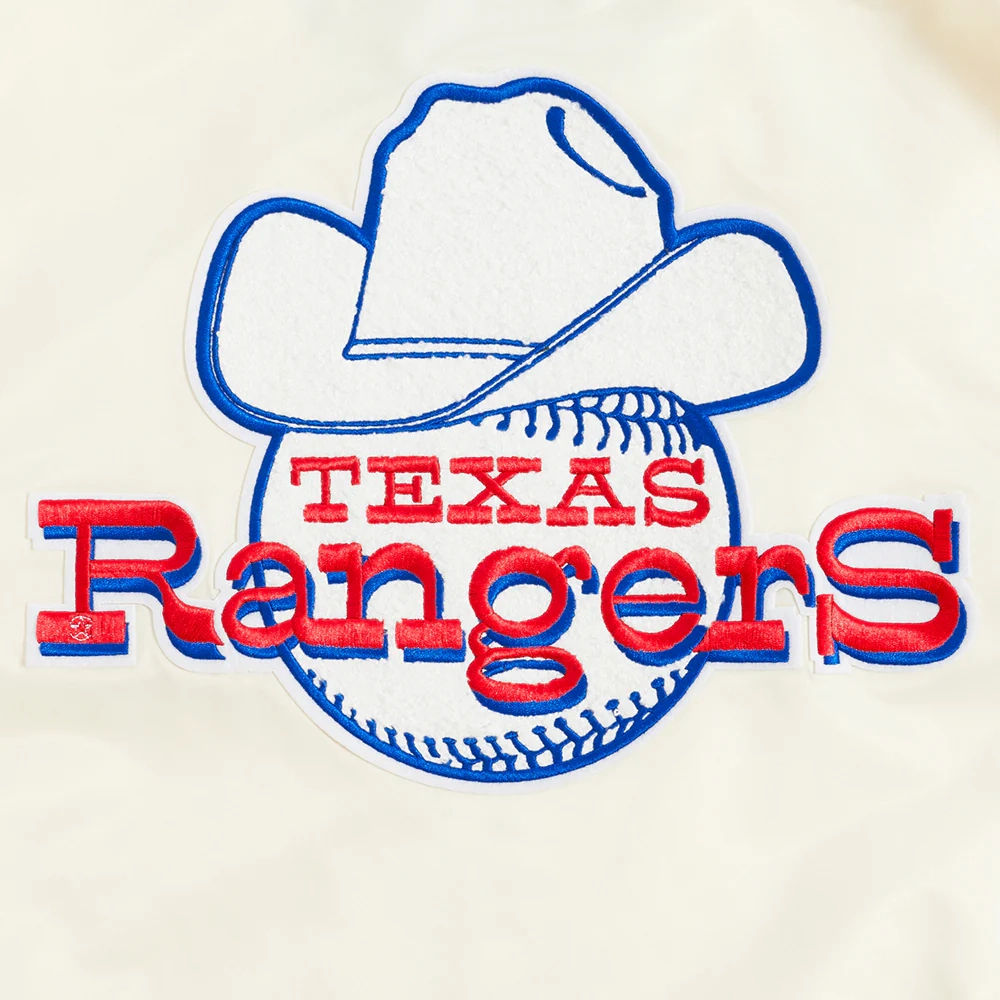 Texas rangers retro classic full snap satin varsity jacket cream 7