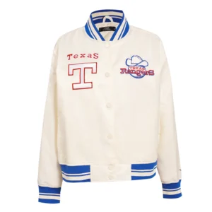 Texas rangers retro classic womens full snap satin varsity jacket cream 1