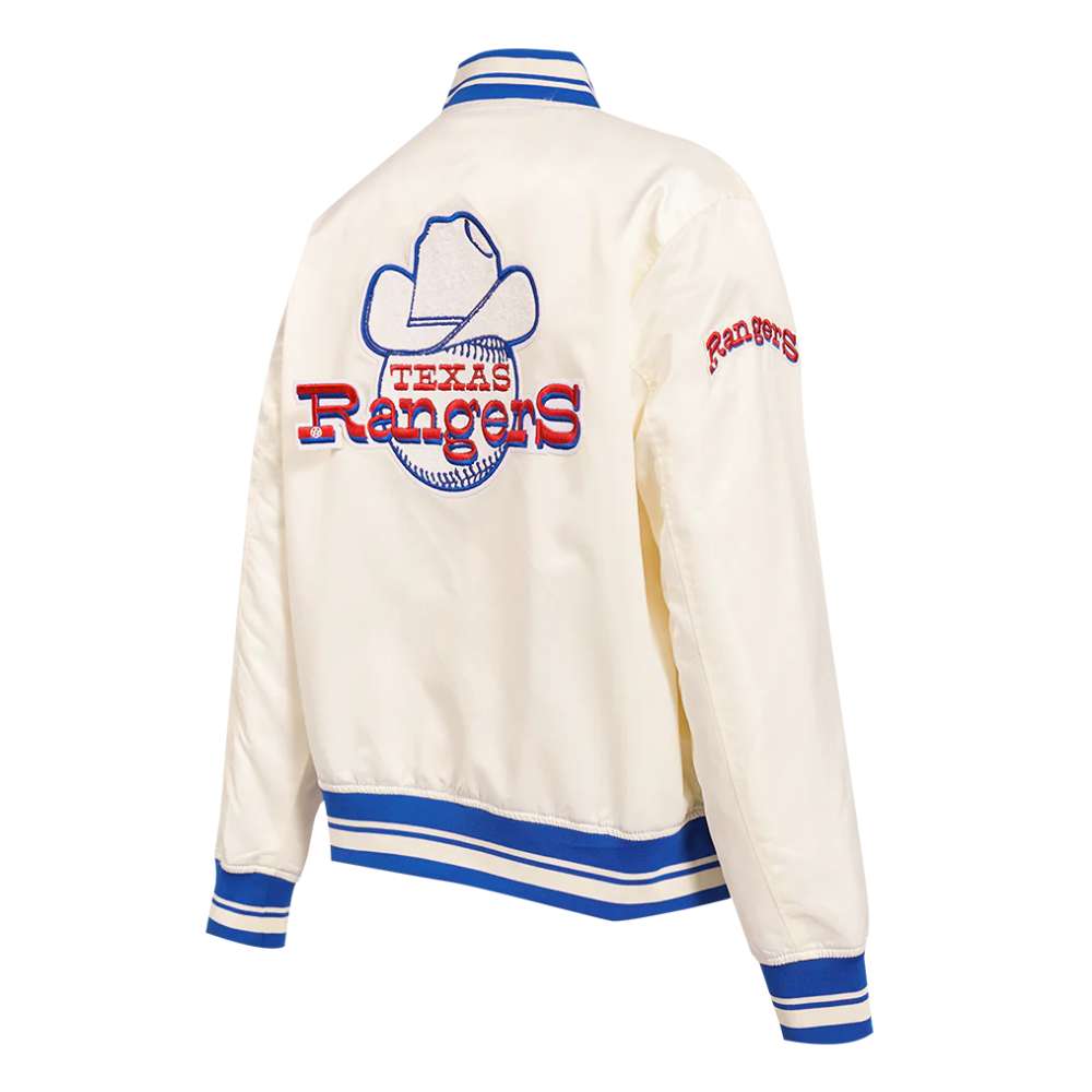 Texas rangers retro classic womens full snap satin varsity jacket cream 3