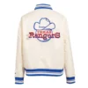Texas rangers retro classic womens full snap satin varsity jacket cream 4