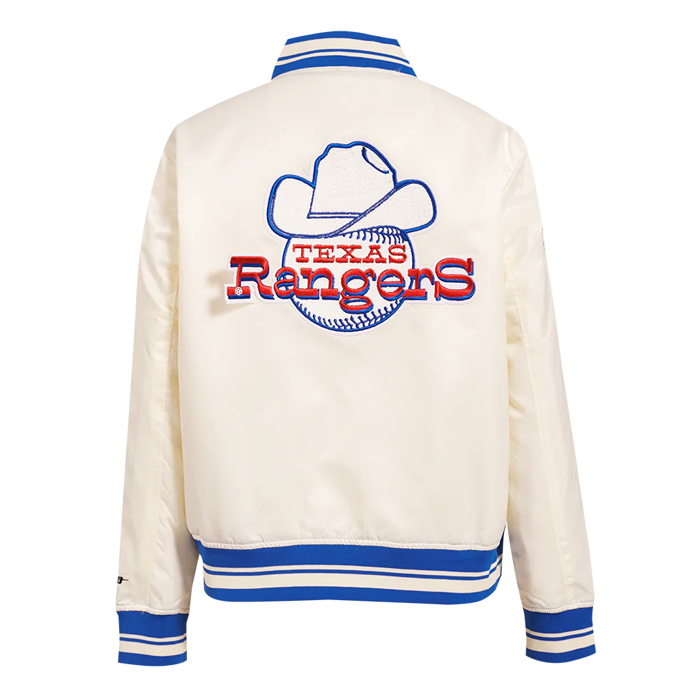 Texas rangers retro classic womens full snap satin varsity jacket cream 4