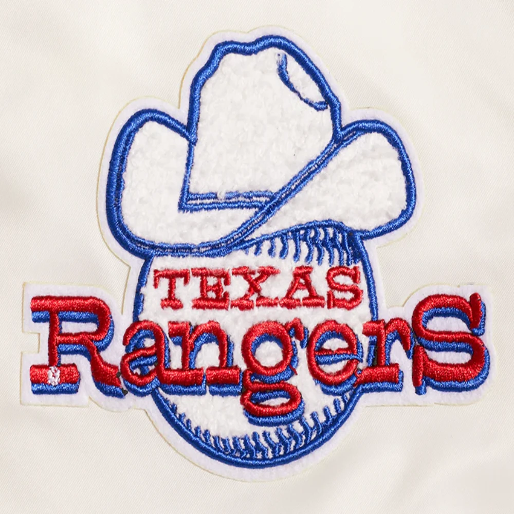 Texas rangers retro classic womens full snap satin varsity jacket cream 6