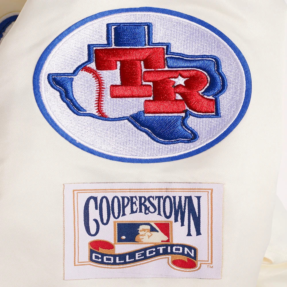 Texas rangers retro classic womens full snap satin varsity jacket cream 7