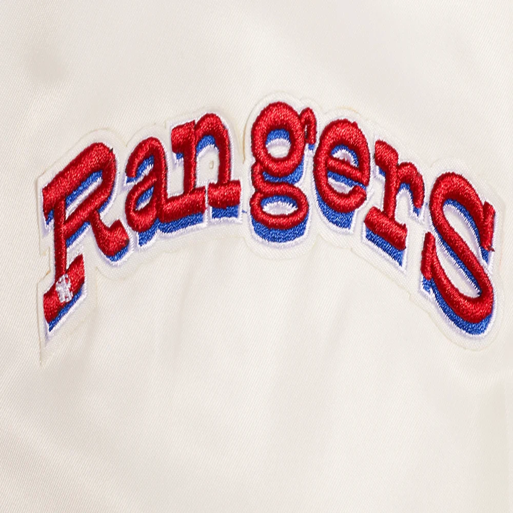 Texas rangers retro classic womens full snap satin varsity jacket cream 8