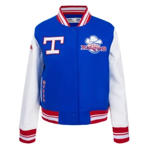 Texas rangers retro classic womens wool leather satin varsity jacket blue white 1