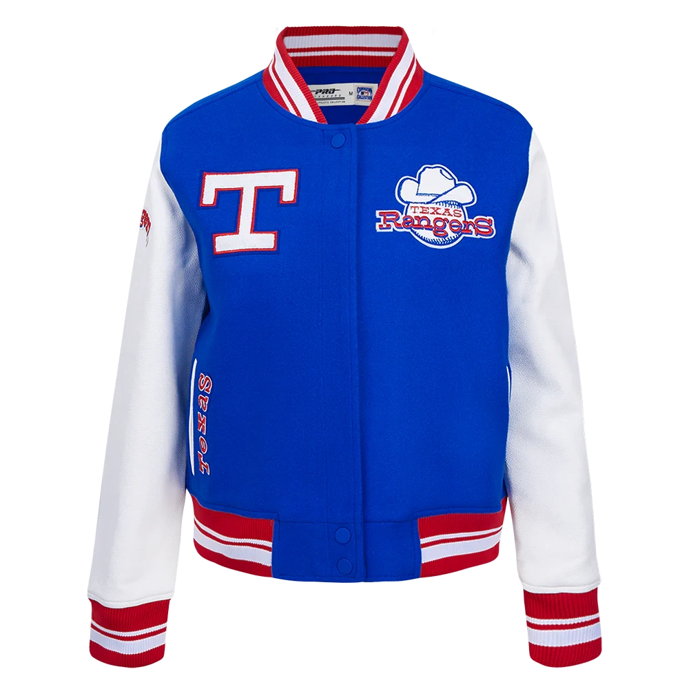 Texas rangers retro classic womens wool leather satin varsity jacket blue white 1