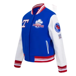 Texas rangers retro classic womens wool leather satin varsity jacket blue white 2