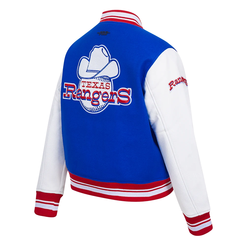 Texas rangers retro classic womens wool leather satin varsity jacket blue white 3