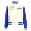 Texas rangers retro classic womens wool leather satin varsity jacket white blue 1
