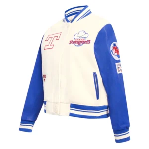 Texas rangers retro classic womens wool leather satin varsity jacket white blue 2