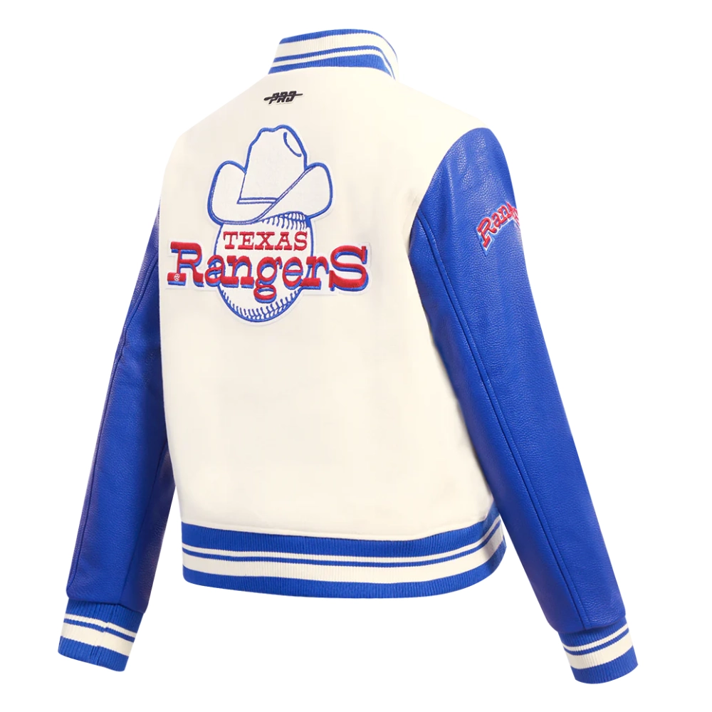 Texas rangers retro classic womens wool leather satin varsity jacket white blue 3