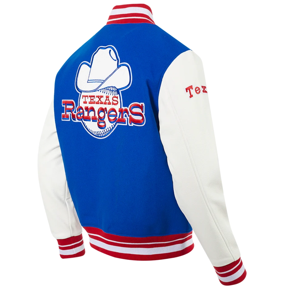 Texas rangers retro classic wool leather varsity jacket blue white 6