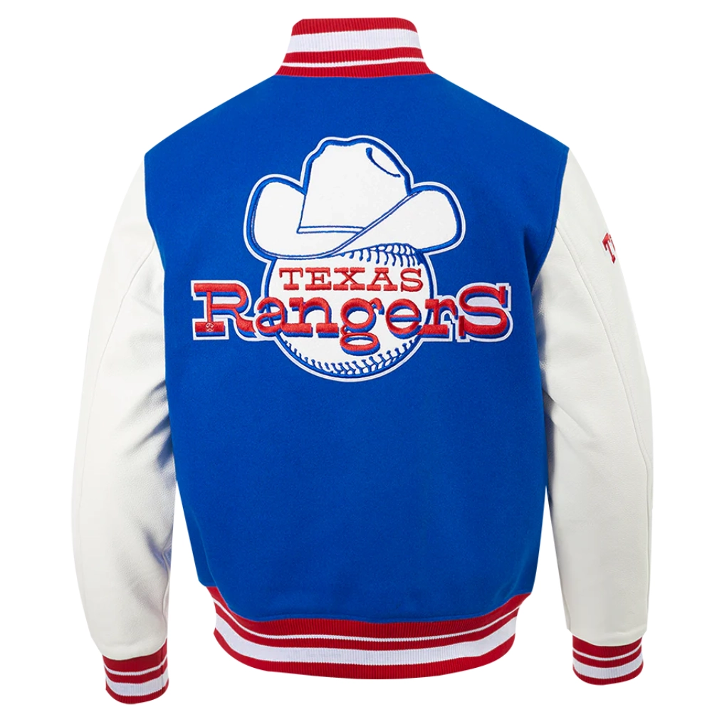 Texas rangers retro classic wool leather varsity jacket blue white 7