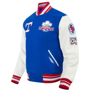 Texas rangers retro classic wool leather varsity jacket blue white 8