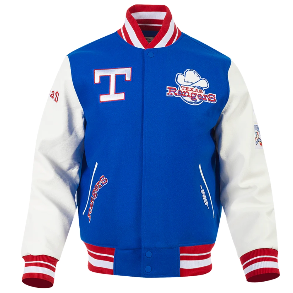 Texas rangers retro classic wool leather varsity jacket blue white 9