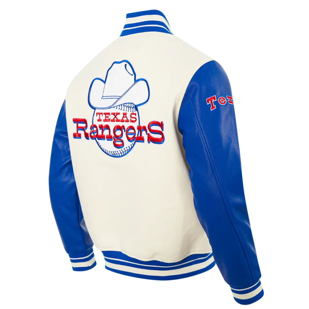 Texas rangers retro classic wool leather varsity jacket white blue 6