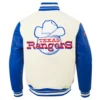 Texas rangers retro classic wool leather varsity jacket white blue 7