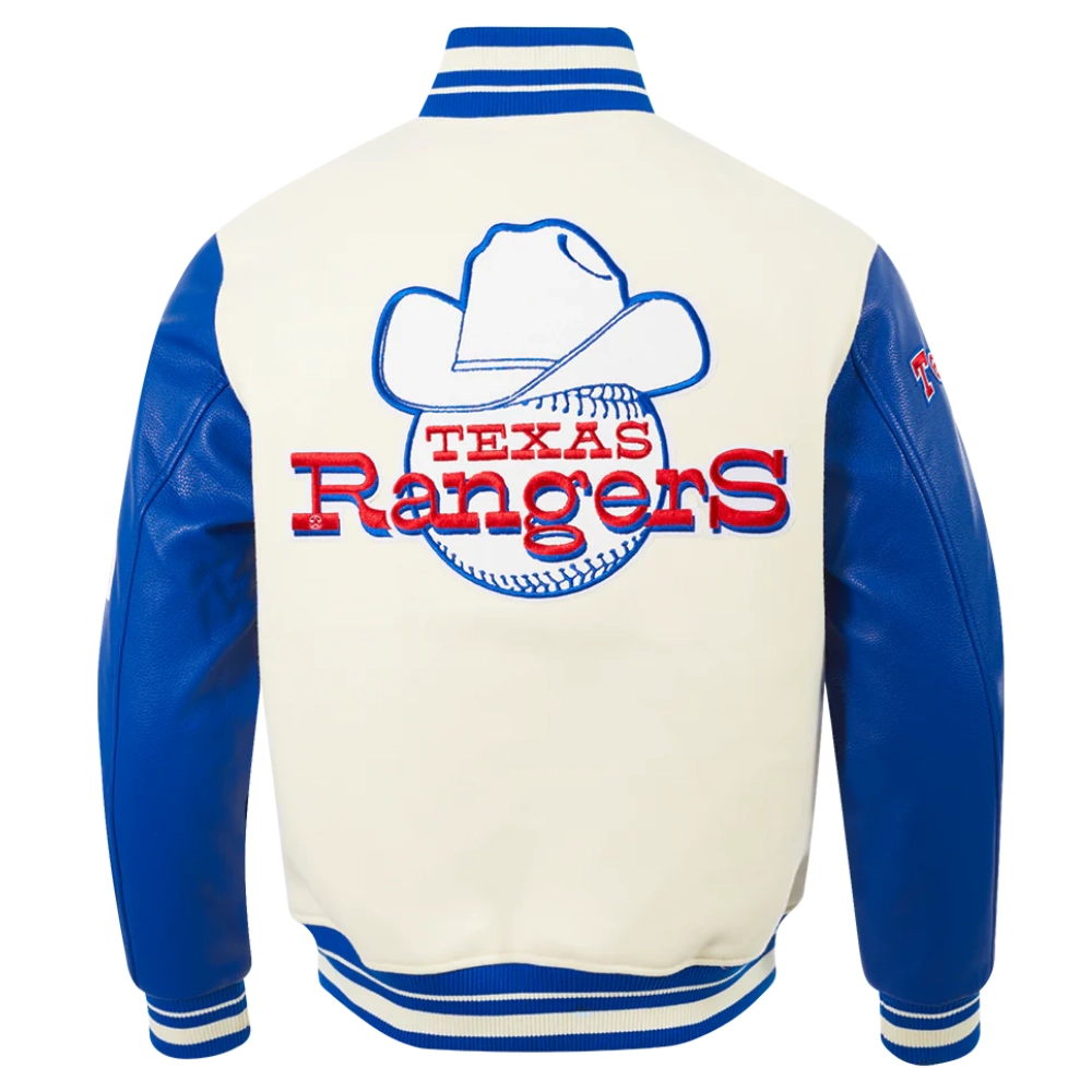 Texas rangers retro classic wool leather varsity jacket white blue 7