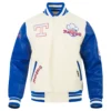 Texas rangers retro classic wool leather varsity jacket white blue 9