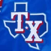 Texas rangers script tail full snap satin varsity jacket blue 1
