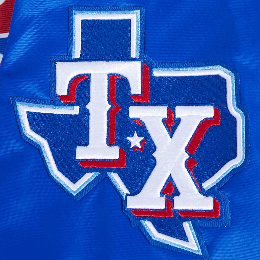 Texas rangers script tail full snap satin varsity jacket blue 1
