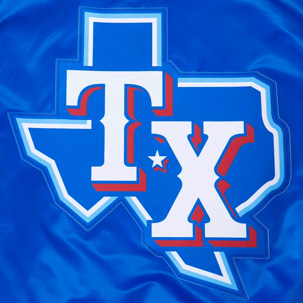 Texas rangers script tail full snap satin varsity jacket blue 2