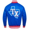 Texas rangers script tail full snap satin varsity jacket blue 3