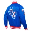 Texas rangers script tail full snap satin varsity jacket blue 4