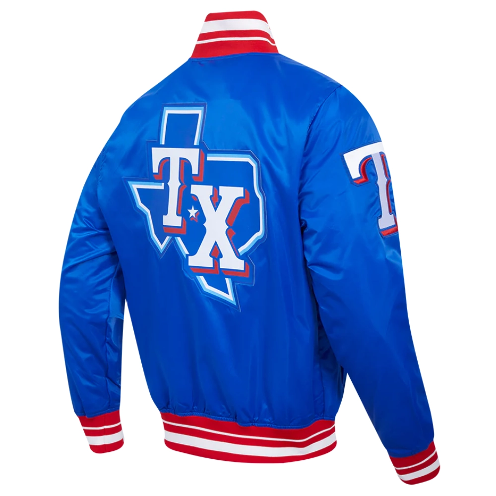 Texas rangers script tail full snap satin varsity jacket blue 4