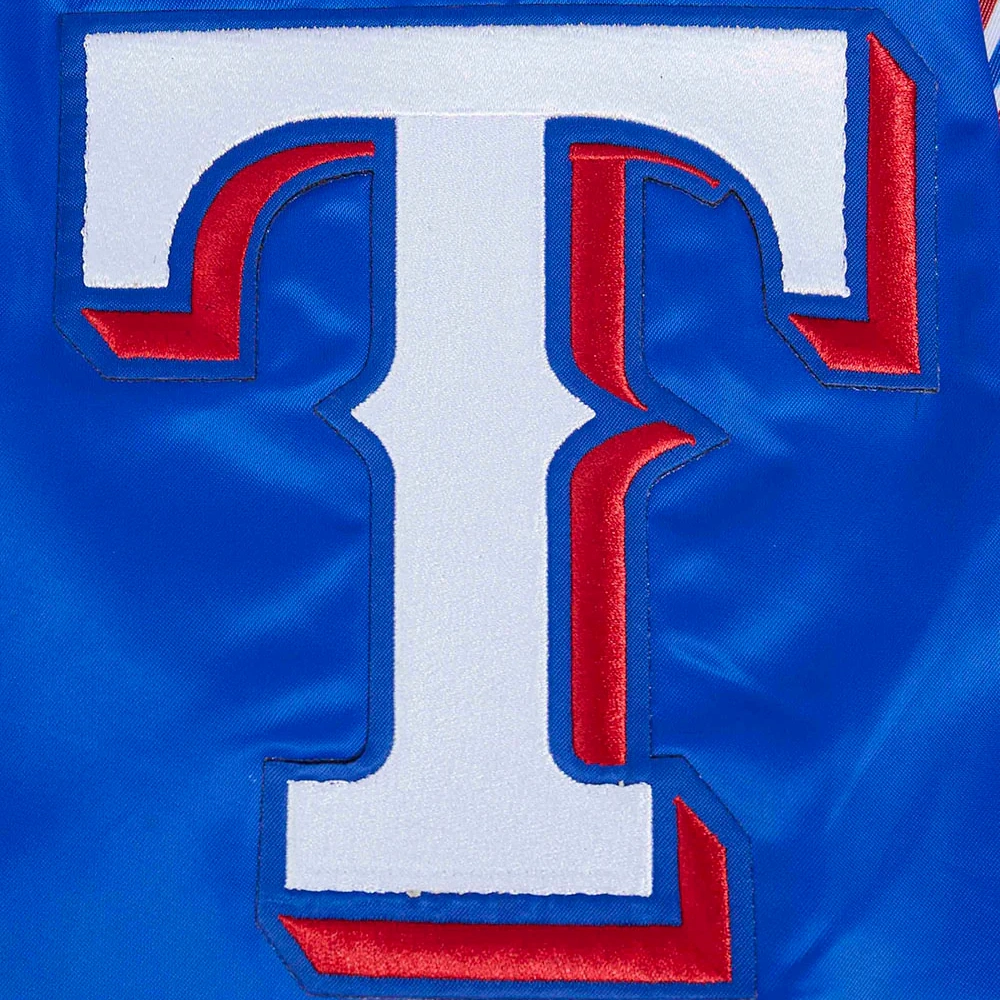 Texas rangers script tail full snap satin varsity jacket blue