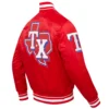 Texas rangers script tail full snap satin varsity jacket red 2