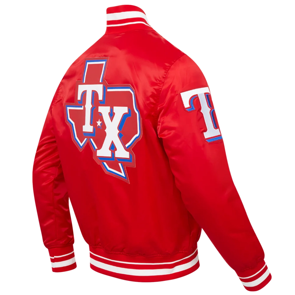 Texas rangers script tail full snap satin varsity jacket red 2
