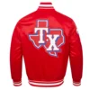 Texas rangers script tail full snap satin varsity jacket red 3