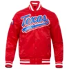 Texas rangers script tail full snap satin varsity jacket red 5