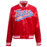 Texas Rangers Script Tail Women's Red Satin Jacket