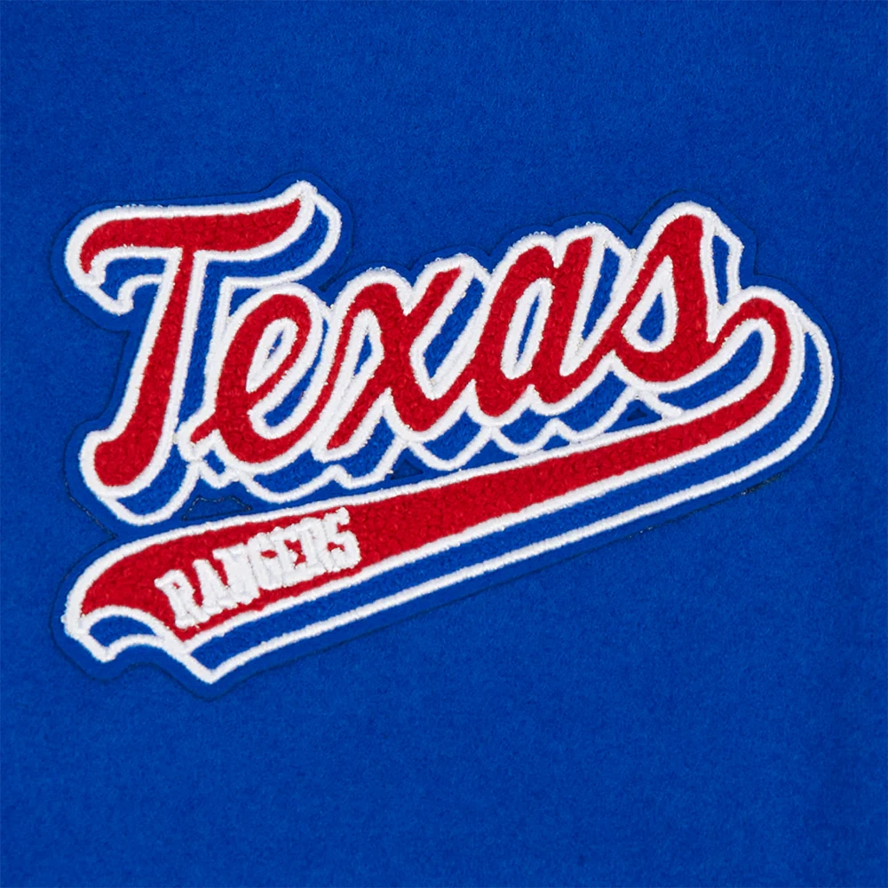 Texas rangers script tail womens wool leather varsity jacket blue white 1