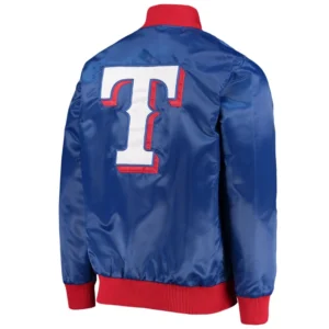 Texas rangers the ambassador full snap satin varsity jacket blue 1
