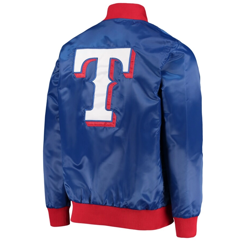 Texas rangers the ambassador full snap satin varsity jacket blue 1
