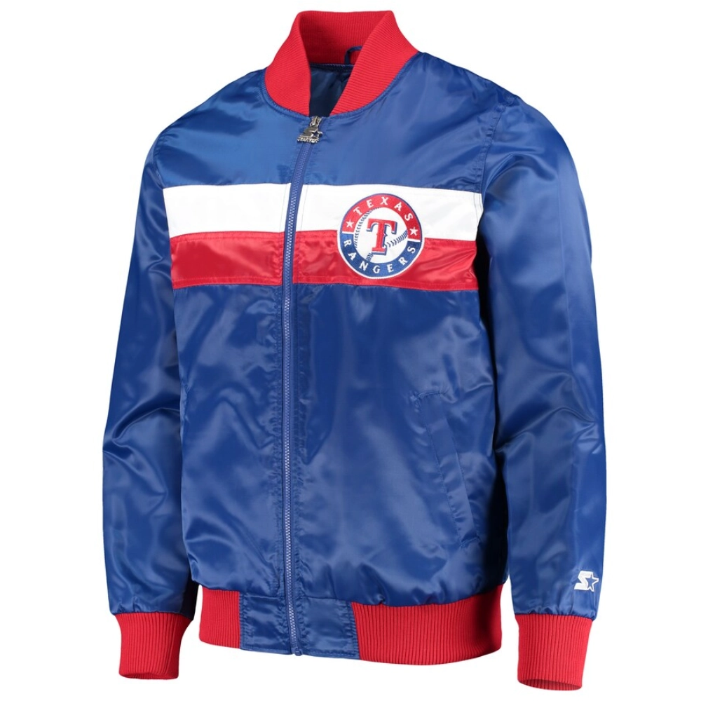 Texas rangers the ambassador full snap satin varsity jacket blue 2