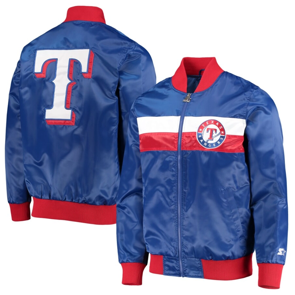 Texas rangers the ambassador full snap satin varsity jacket blue 3